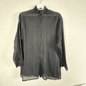 IRO Women's Frayed Hem Long Sleeve Collared Button Front Casual Blouse Black 36